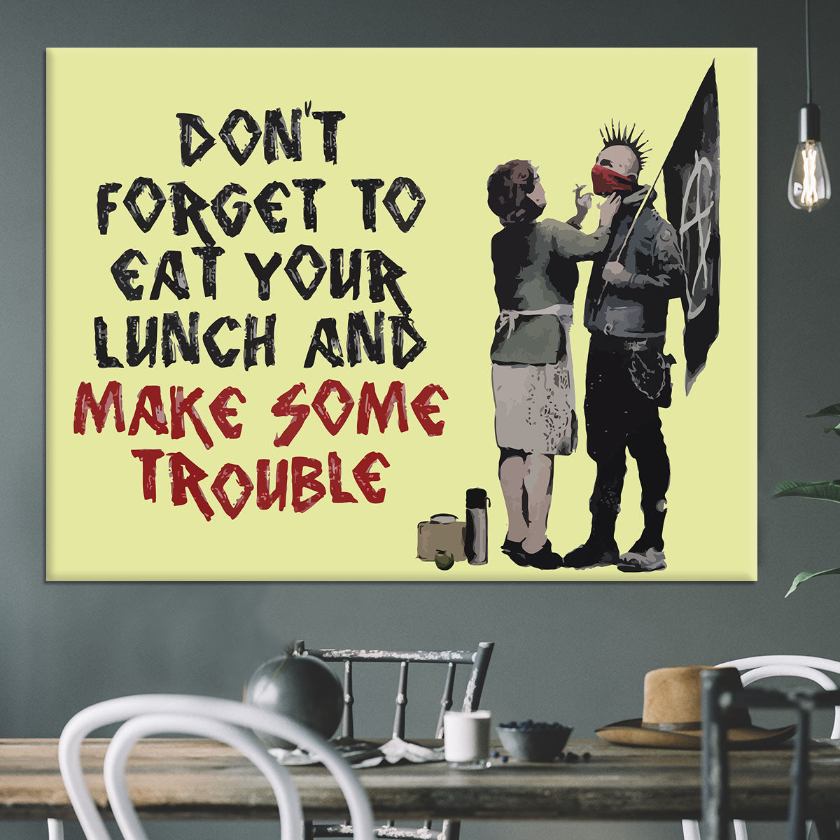 Banksy Make Some Trouble Yellow Canvas Print or Poster - Canvas Art Rocks - 3