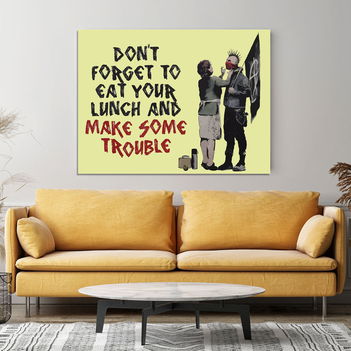 Banksy Make Some Trouble Yellow Canvas Print or Poster - Canvas Art Rocks - 4