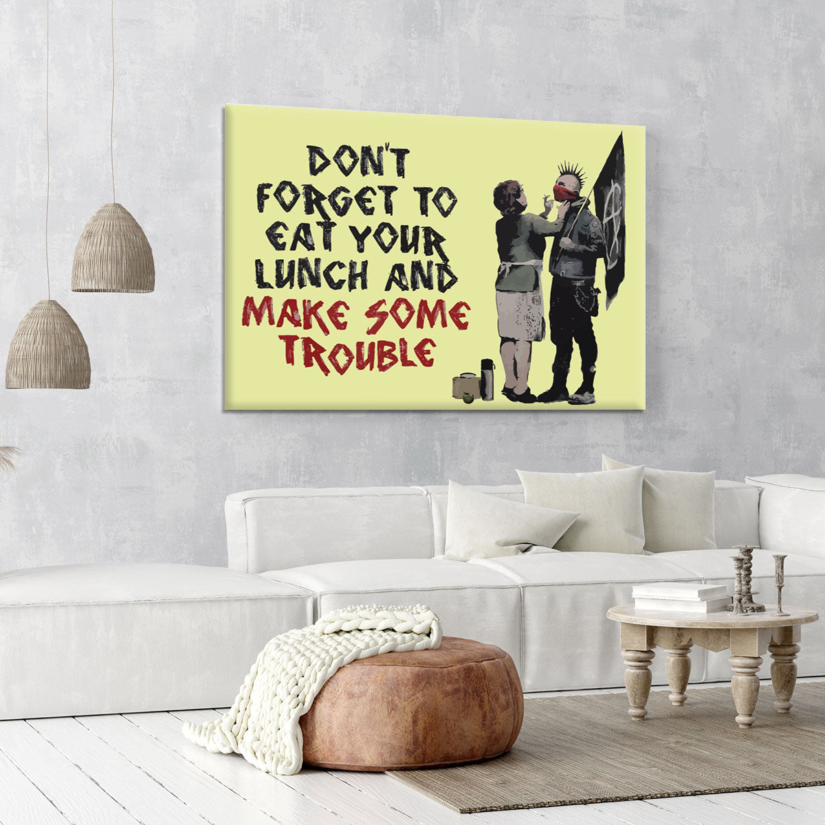 Banksy Make Some Trouble Yellow Canvas Print or Poster - Canvas Art Rocks - 6