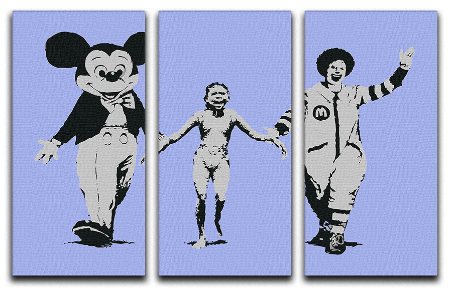 Banksy Mickey and Ronald Blue 3 Split Panel Canvas Print - Canvas Art Rocks - 1