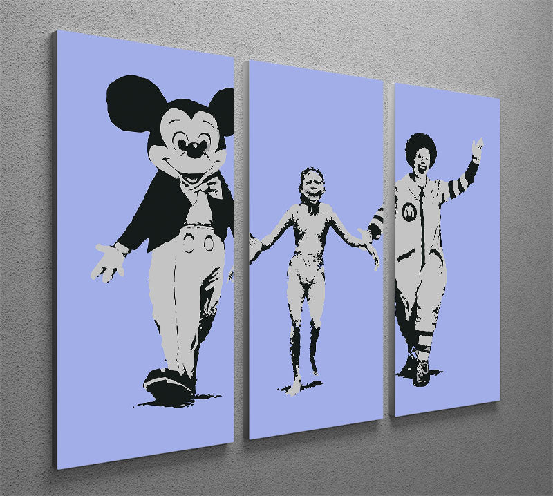 Banksy Mickey and Ronald Blue 3 Split Panel Canvas Print - Canvas Art Rocks - 2
