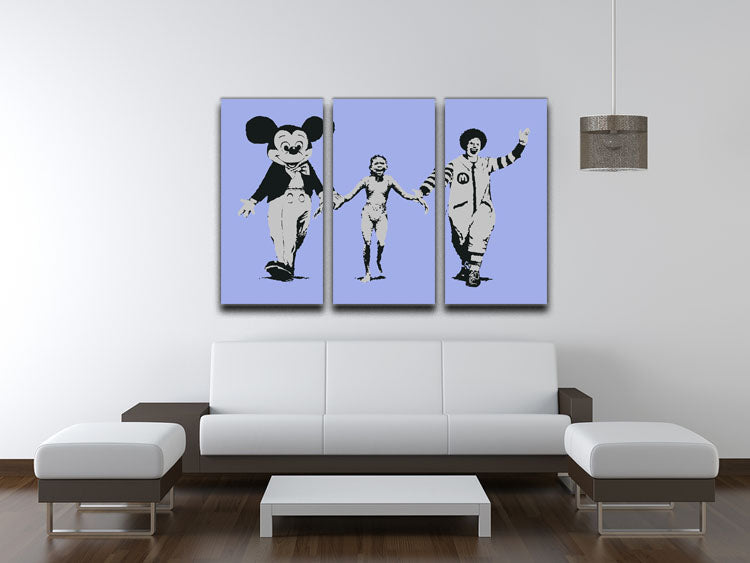 Banksy Mickey and Ronald Blue 3 Split Panel Canvas Print - Canvas Art Rocks - 3