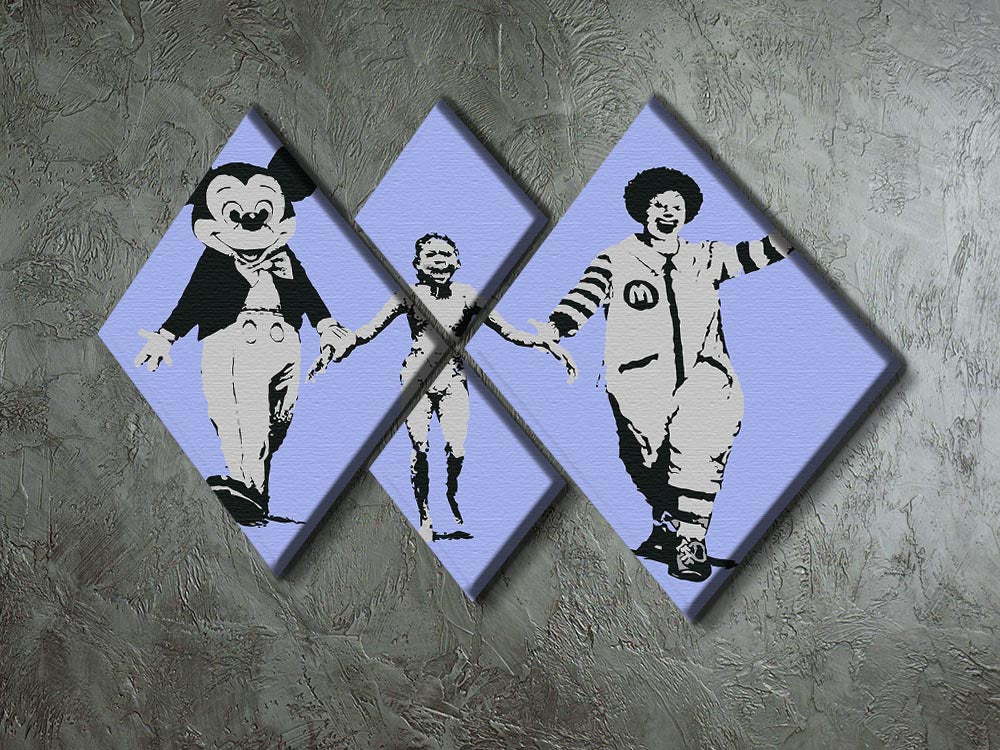 Banksy Mickey and Ronald Blue 4 Square Multi Panel Canvas - Canvas Art Rocks - 2