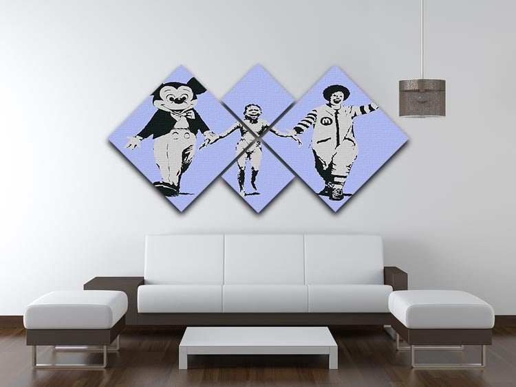 Banksy Mickey and Ronald Blue 4 Square Multi Panel Canvas - Canvas Art Rocks - 3