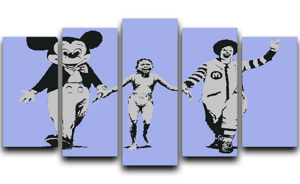 Banksy Mickey and Ronald Blue 5 Split Panel Canvas - Canvas Art Rocks - 1