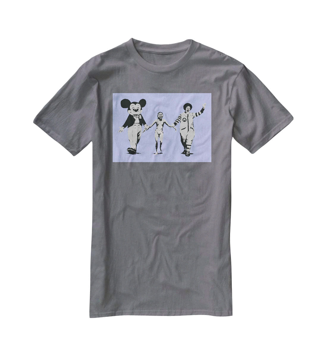 Banksy Mickey and Ronald Blue T-Shirt - Canvas Art Rocks - 3