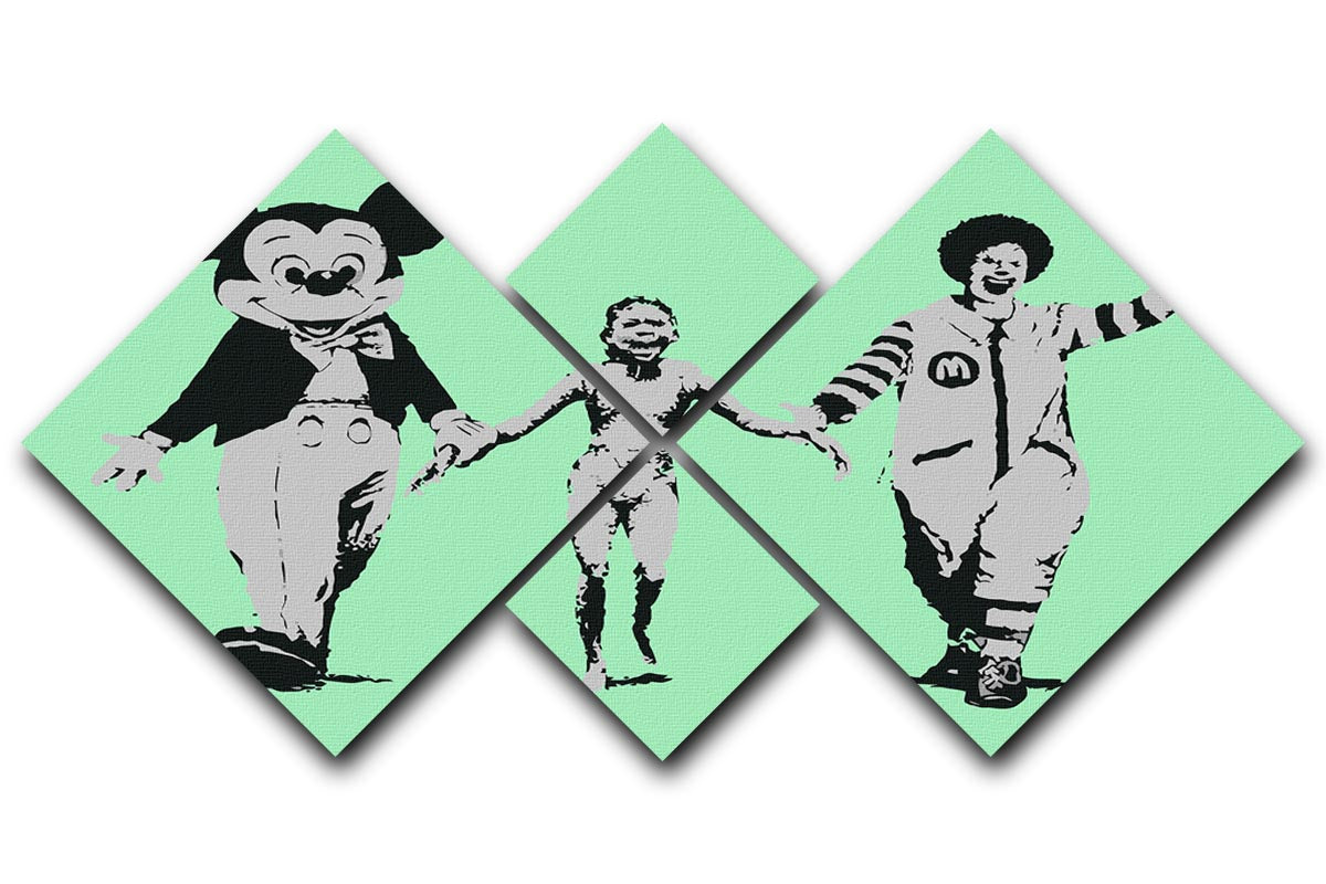 Banksy Mickey and Ronald Green 4 Square Multi Panel Canvas - Canvas Art Rocks - 1