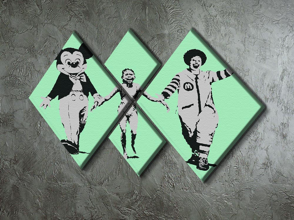 Banksy Mickey and Ronald Green 4 Square Multi Panel Canvas - Canvas Art Rocks - 2