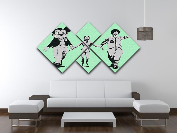 Banksy Mickey and Ronald Green 4 Square Multi Panel Canvas - Canvas Art Rocks - 3