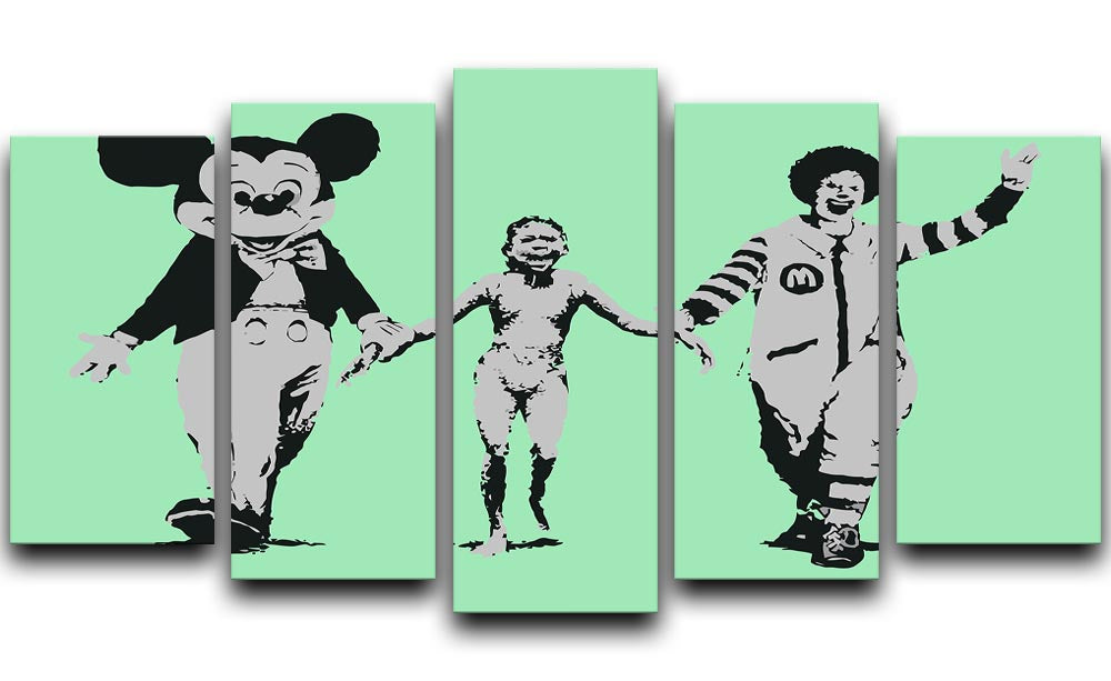 Banksy Mickey and Ronald Green 5 Split Panel Canvas - Canvas Art Rocks - 1
