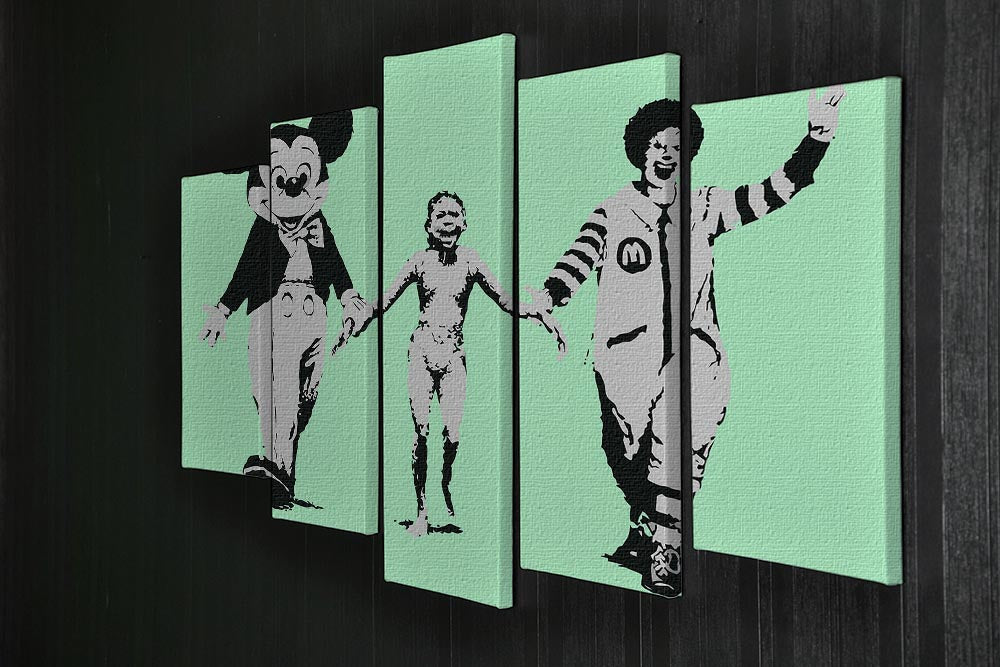 Banksy Mickey and Ronald Green 5 Split Panel Canvas - Canvas Art Rocks - 2