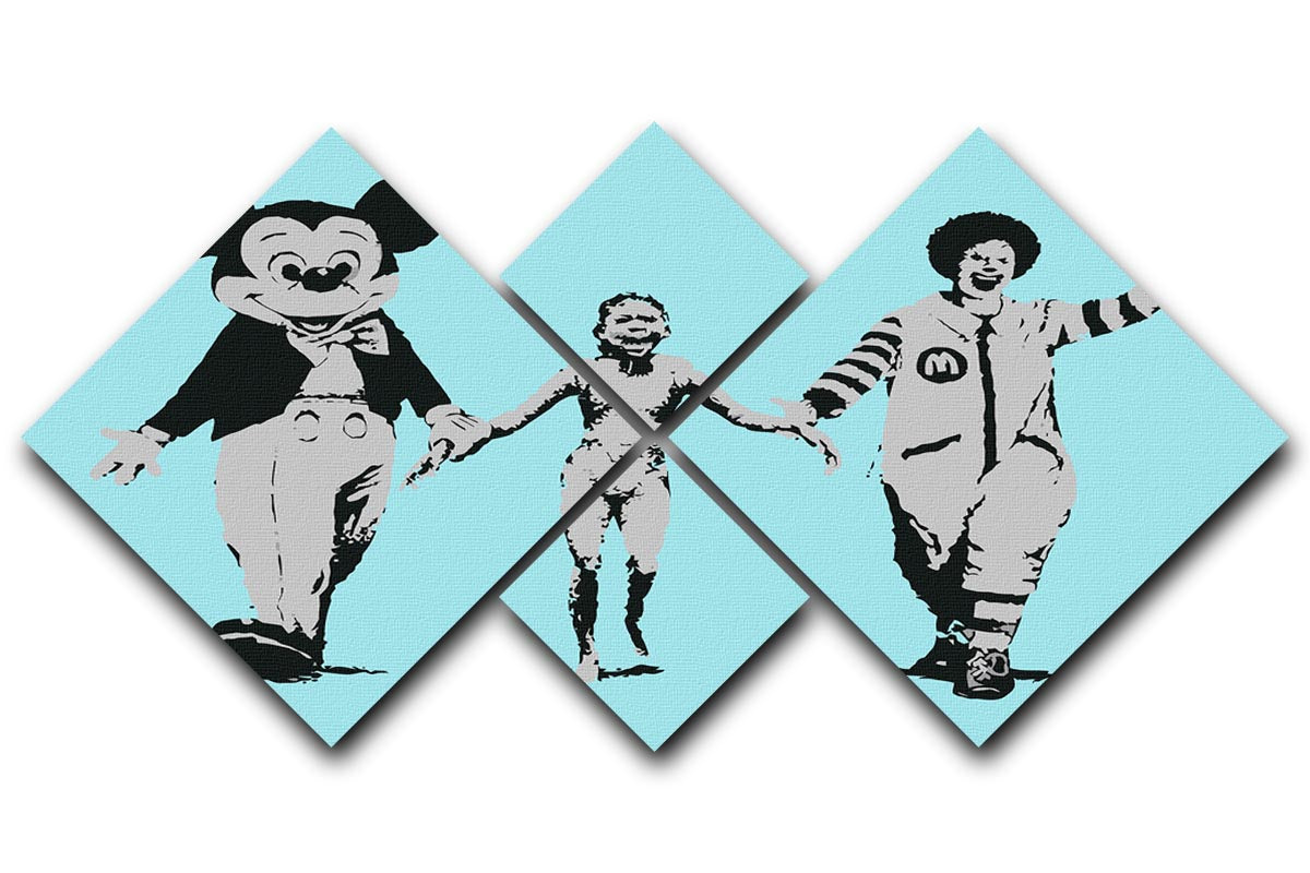 Banksy Mickey and Ronald Light Blue 4 Square Multi Panel Canvas - Canvas Art Rocks - 1