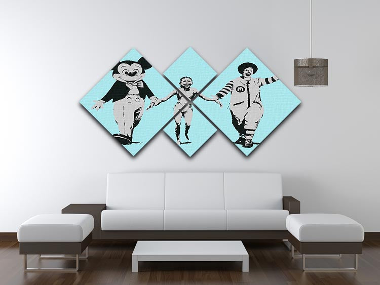 Banksy Mickey and Ronald Light Blue 4 Square Multi Panel Canvas - Canvas Art Rocks - 3