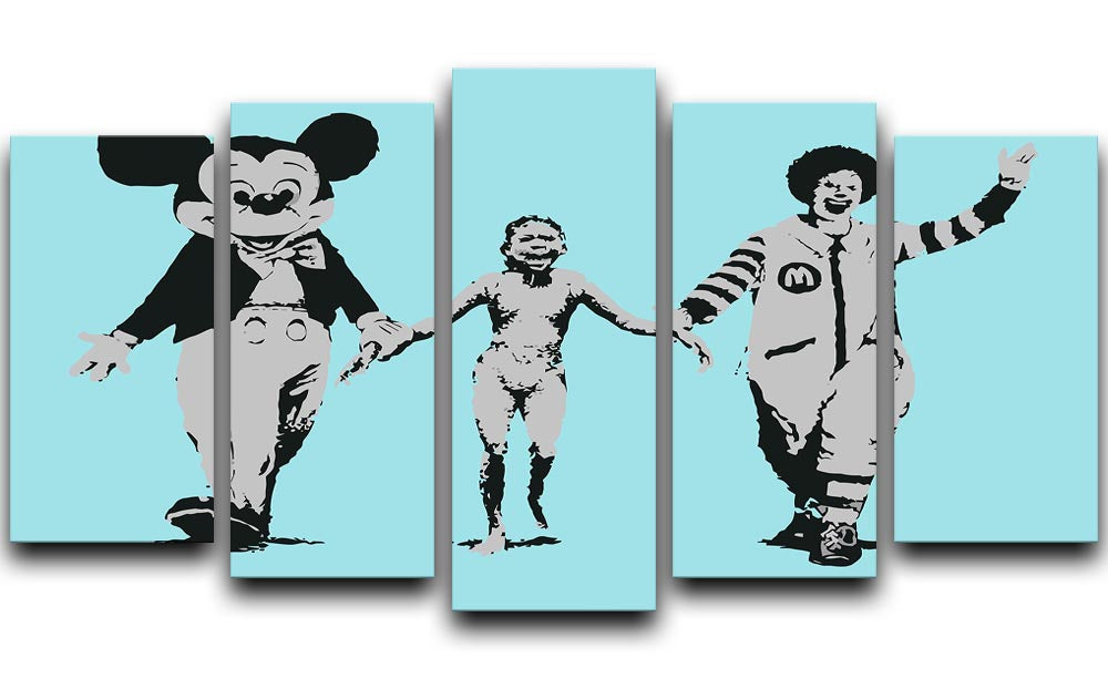 Banksy Mickey and Ronald Light Blue 5 Split Panel Canvas - Canvas Art Rocks - 1