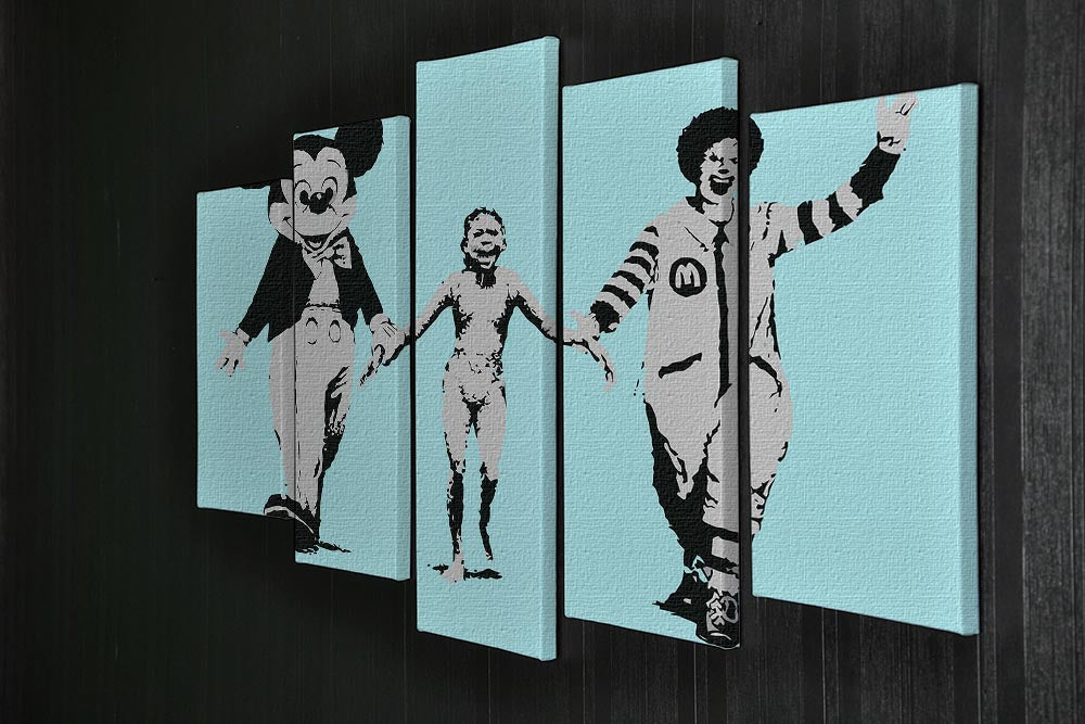 Banksy Mickey and Ronald Light Blue 5 Split Panel Canvas - Canvas Art Rocks - 2