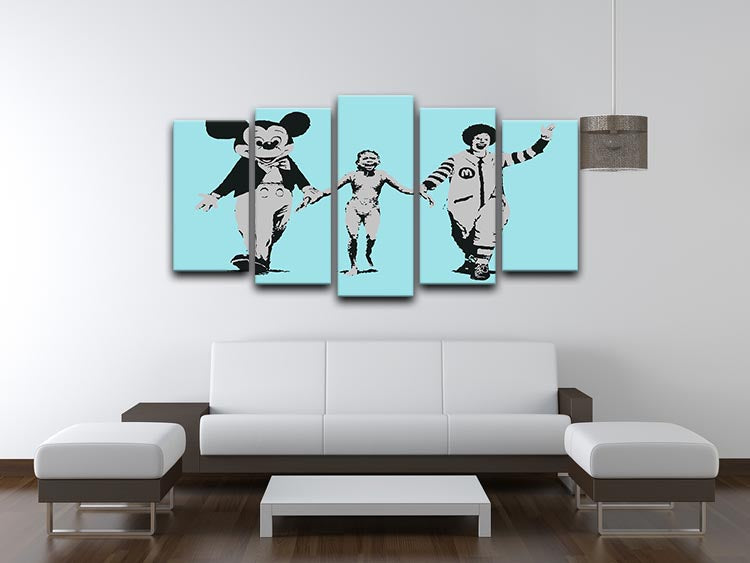 Banksy Mickey and Ronald Light Blue 5 Split Panel Canvas - Canvas Art Rocks - 3