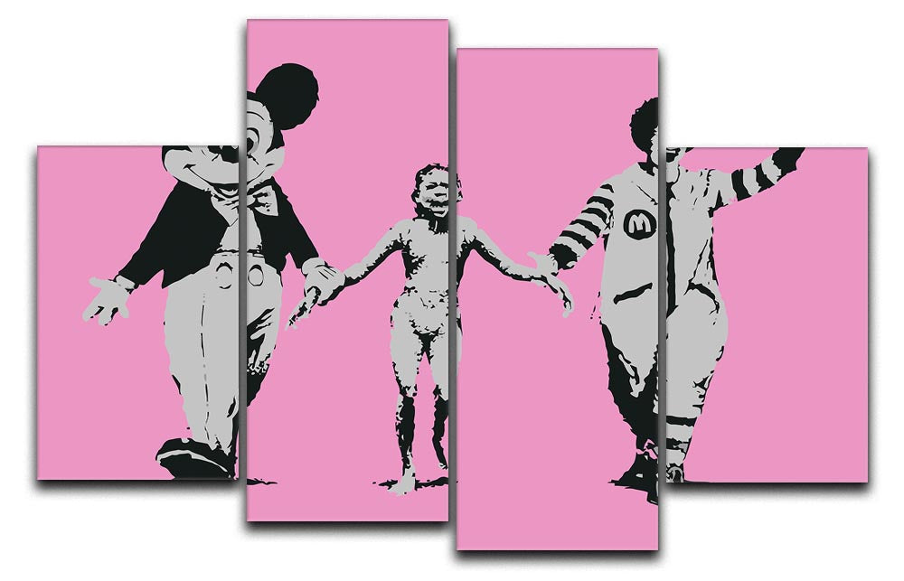 Banksy Mickey and Ronald Pink 4 Split Panel Canvas - Canvas Art Rocks - 1