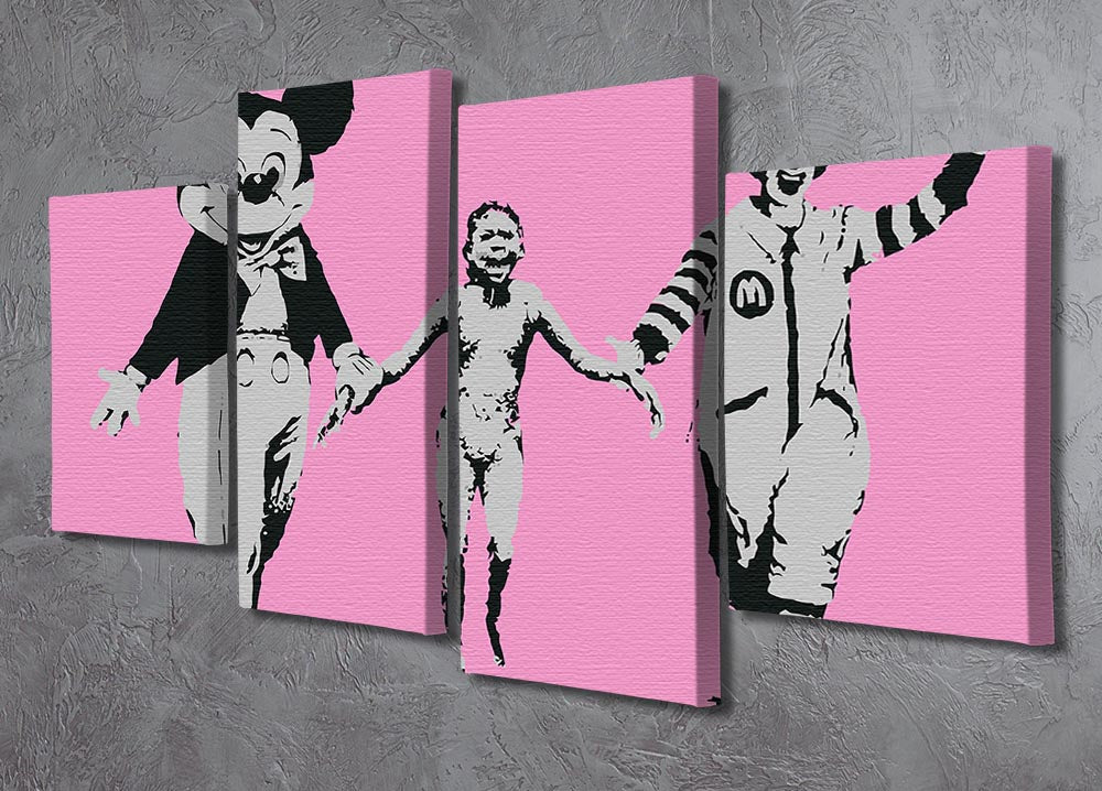 Banksy Mickey and Ronald Pink 4 Split Panel Canvas - Canvas Art Rocks - 2