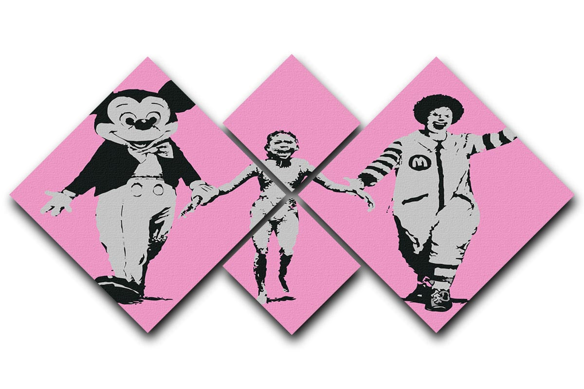 Banksy Mickey and Ronald Pink 4 Square Multi Panel Canvas - Canvas Art Rocks - 1