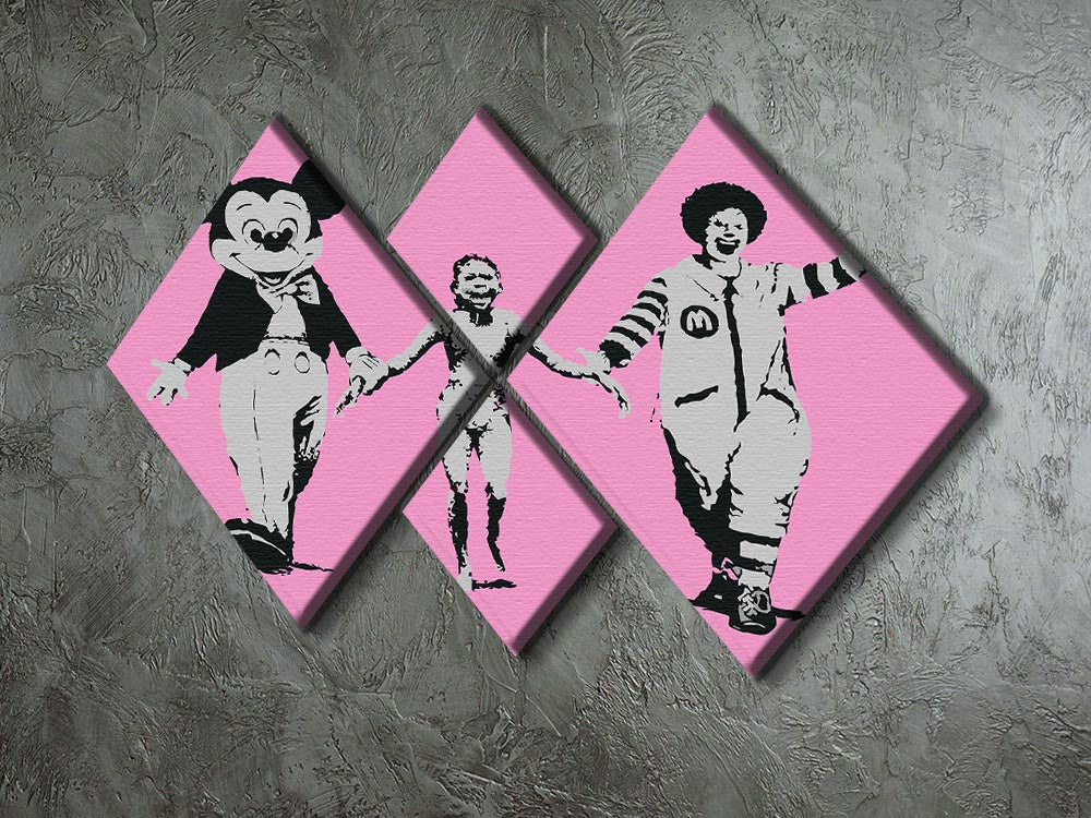 Banksy Mickey and Ronald Pink 4 Square Multi Panel Canvas - Canvas Art Rocks - 2
