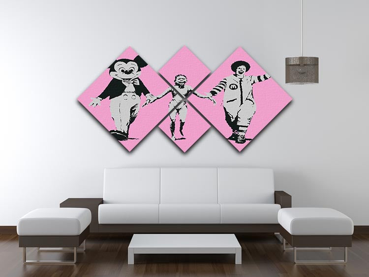 Banksy Mickey and Ronald Pink 4 Square Multi Panel Canvas - Canvas Art Rocks - 3