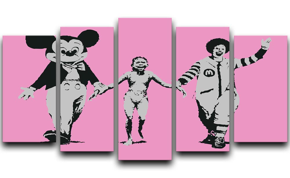 Banksy Mickey and Ronald Pink 5 Split Panel Canvas - Canvas Art Rocks - 1