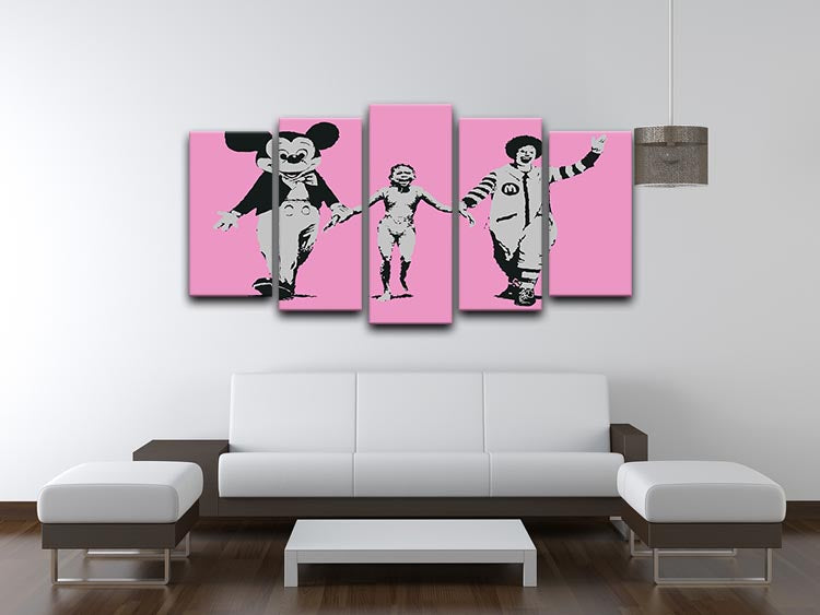 Banksy Mickey and Ronald Pink 5 Split Panel Canvas - Canvas Art Rocks - 3