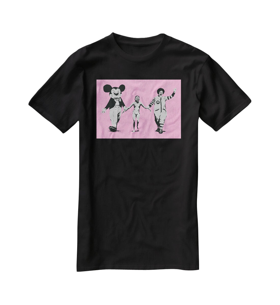 Banksy Mickey and Ronald Pink T-Shirt - Canvas Art Rocks - 1