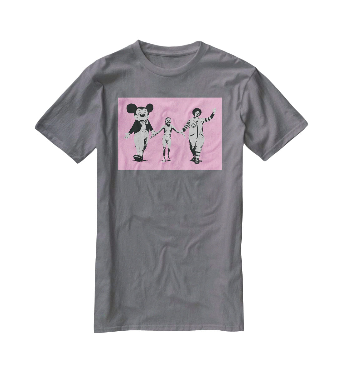 Banksy Mickey and Ronald Pink T-Shirt - Canvas Art Rocks - 3