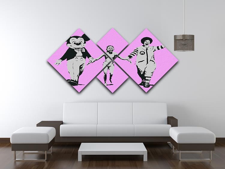 Banksy Mickey and Ronald Purple 4 Square Multi Panel Canvas - Canvas Art Rocks - 3