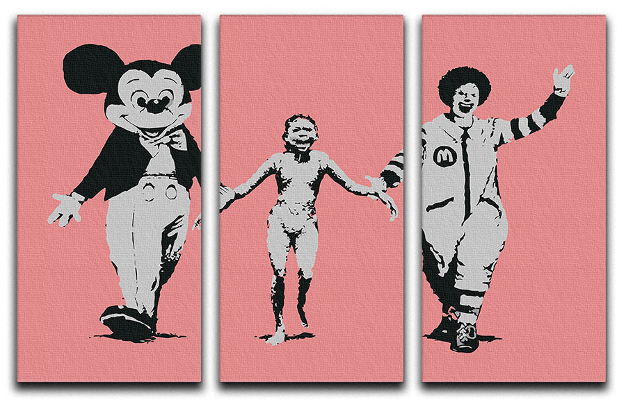 Banksy Mickey and Ronald Red 3 Split Panel Canvas Print - Canvas Art Rocks - 1