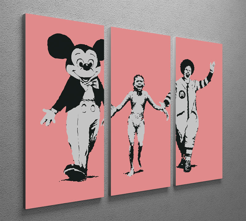 Banksy Mickey and Ronald Red 3 Split Panel Canvas Print - Canvas Art Rocks - 2