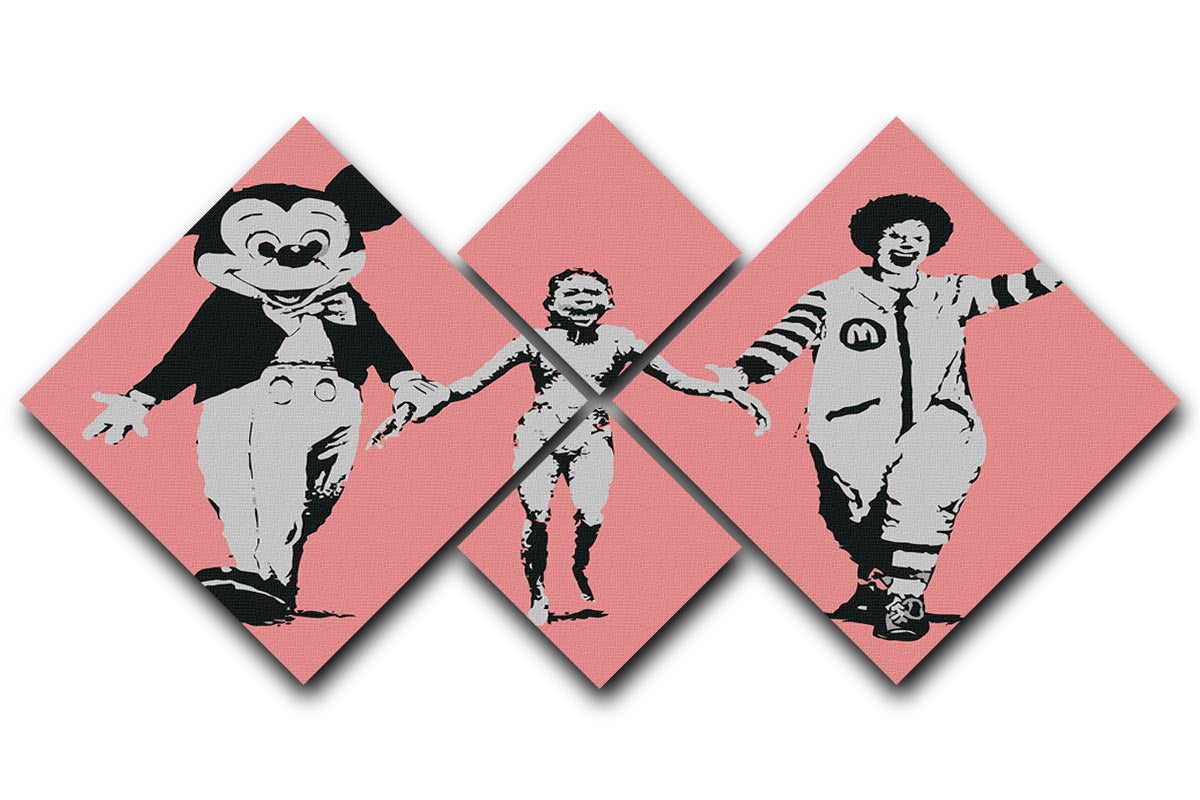 Banksy Mickey and Ronald Red 4 Square Multi Panel Canvas - Canvas Art Rocks - 1