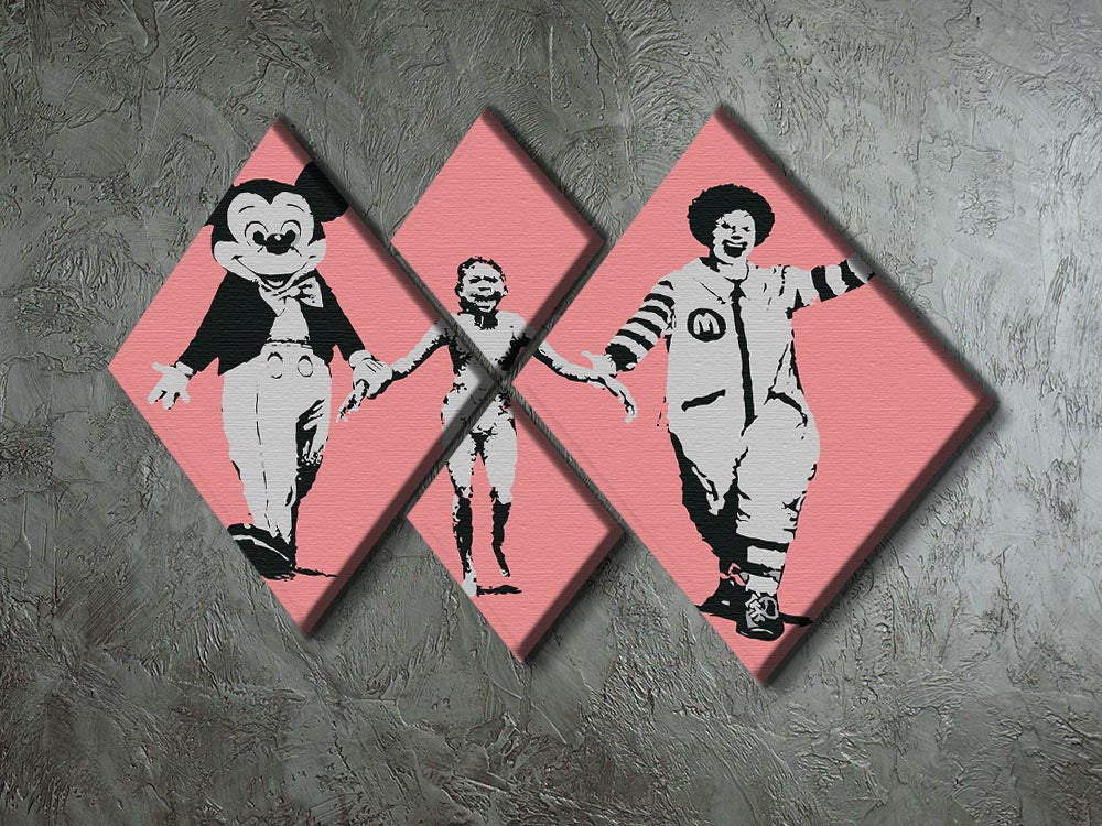 Banksy Mickey and Ronald Red 4 Square Multi Panel Canvas - Canvas Art Rocks - 2