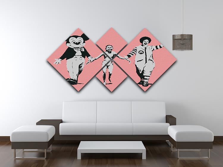 Banksy Mickey and Ronald Red 4 Square Multi Panel Canvas - Canvas Art Rocks - 3
