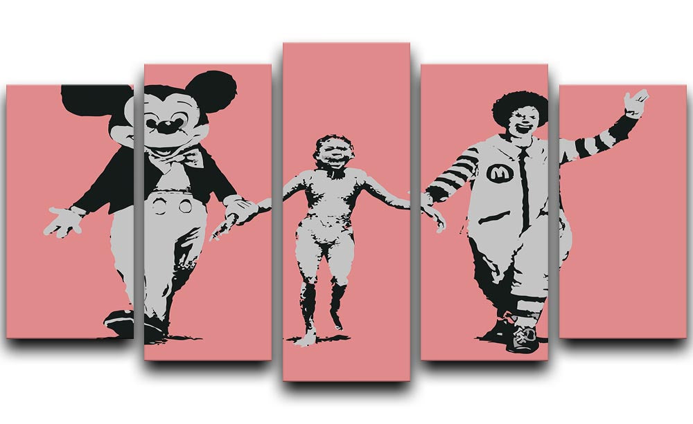 Banksy Mickey and Ronald Red 5 Split Panel Canvas - Canvas Art Rocks - 1