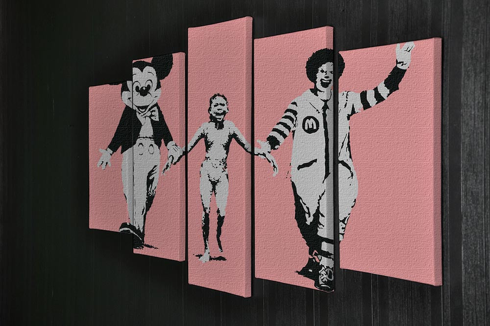 Banksy Mickey and Ronald Red 5 Split Panel Canvas - Canvas Art Rocks - 2