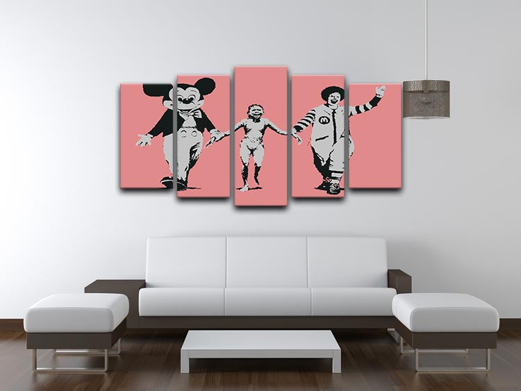 Banksy Mickey and Ronald Red 5 Split Panel Canvas - Canvas Art Rocks - 3