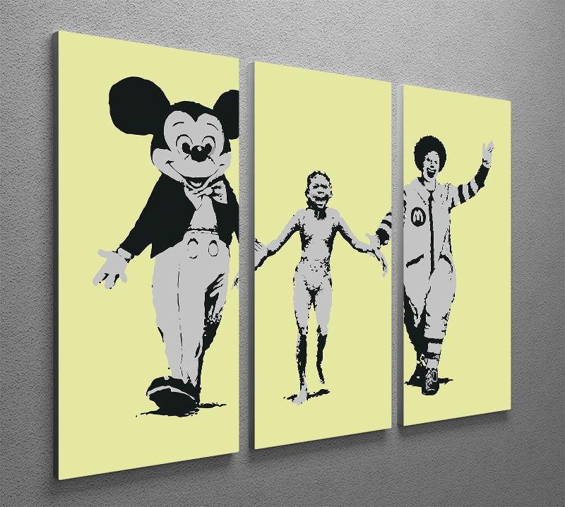 Banksy Mickey and Ronald Yellow 3 Split Panel Canvas Print - Canvas Art Rocks - 2