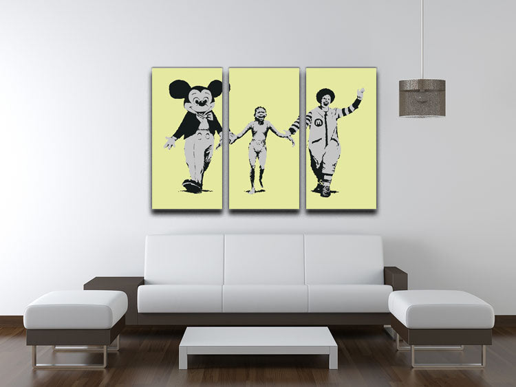 Banksy Mickey and Ronald Yellow 3 Split Panel Canvas Print - Canvas Art Rocks - 3