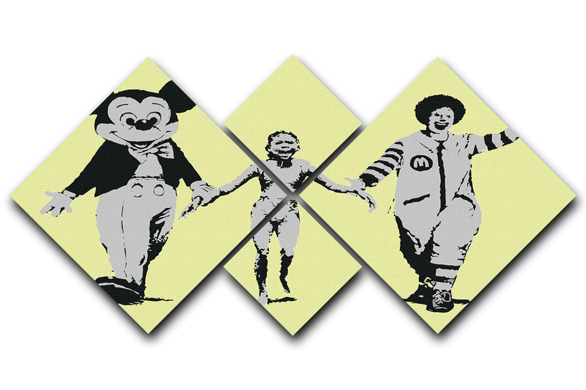 Banksy Mickey and Ronald Yellow 4 Square Multi Panel Canvas - Canvas Art Rocks - 1