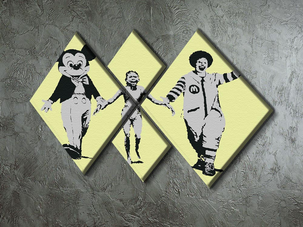 Banksy Mickey and Ronald Yellow 4 Square Multi Panel Canvas - Canvas Art Rocks - 2