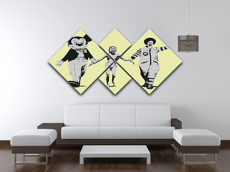 Banksy Mickey and Ronald Yellow 4 Square Multi Panel Canvas - Canvas Art Rocks - 3