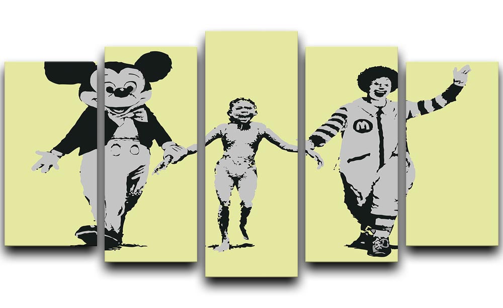 Banksy Mickey and Ronald Yellow 5 Split Panel Canvas - Canvas Art Rocks - 1