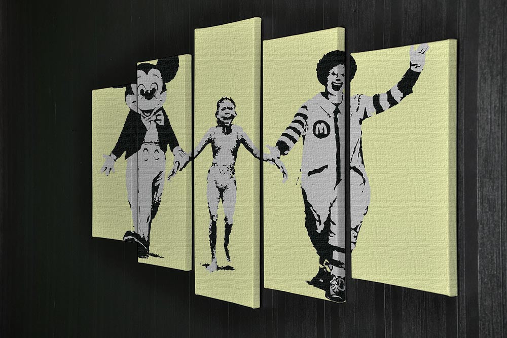 Banksy Mickey and Ronald Yellow 5 Split Panel Canvas - Canvas Art Rocks - 2