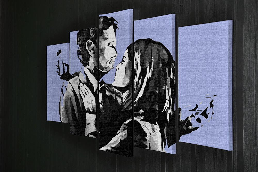 Banksy Mobile Lovers Blue 5 Split Panel Canvas - Canvas Art Rocks - 2