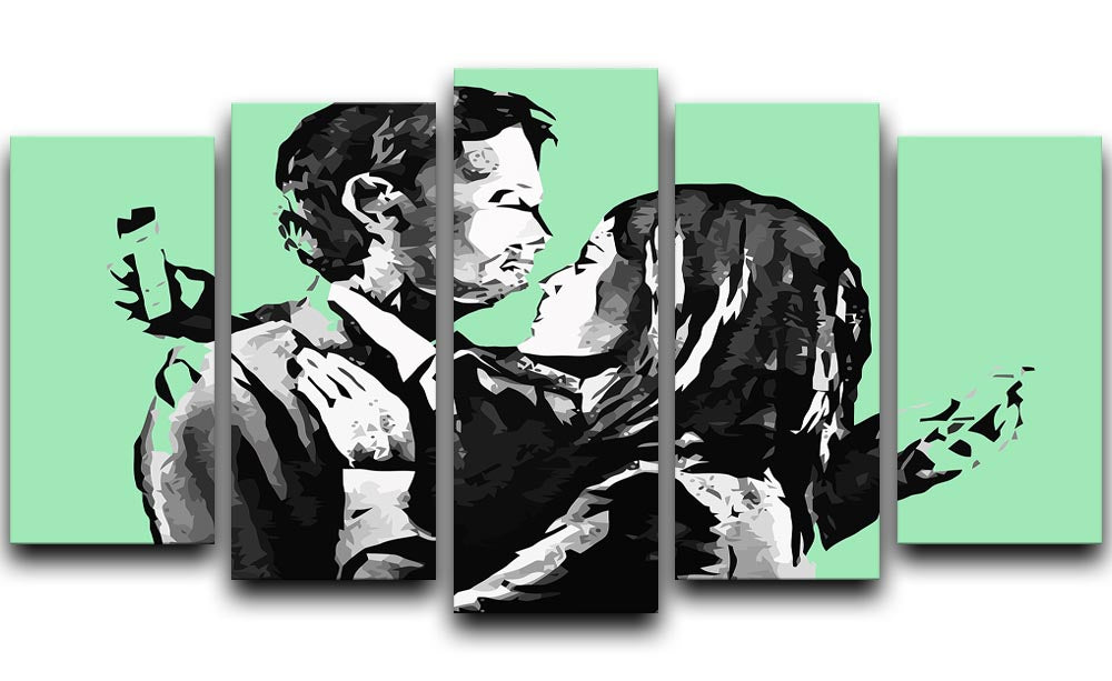 Banksy Mobile Lovers Green 5 Split Panel Canvas - Canvas Art Rocks - 1
