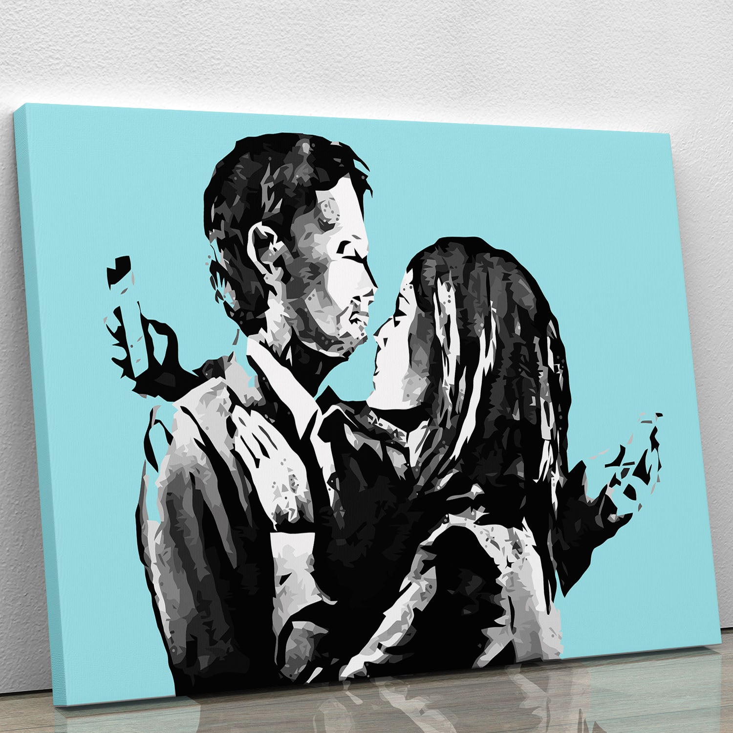 Banksy Mobile Lovers Light Blue Canvas Print or Poster - Canvas Art Rocks - 1