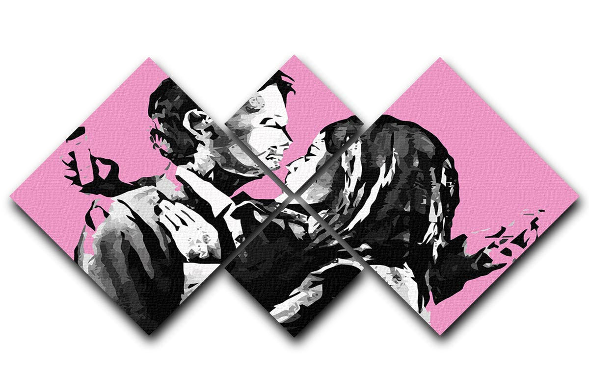 Banksy Mobile Lovers Pink 4 Square Multi Panel Canvas - Canvas Art Rocks - 1