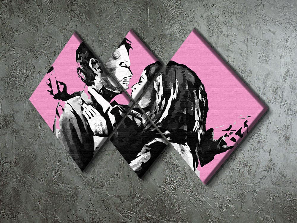 Banksy Mobile Lovers Pink 4 Square Multi Panel Canvas - Canvas Art Rocks - 2